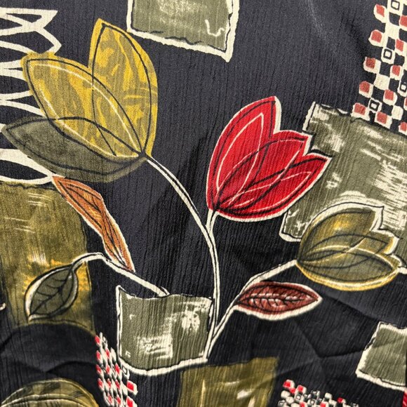 Ship 'n Shore Blouse Womens Size 18W Black Leaf Pattern Short Sleeve Button Up - Picture 5 of 7